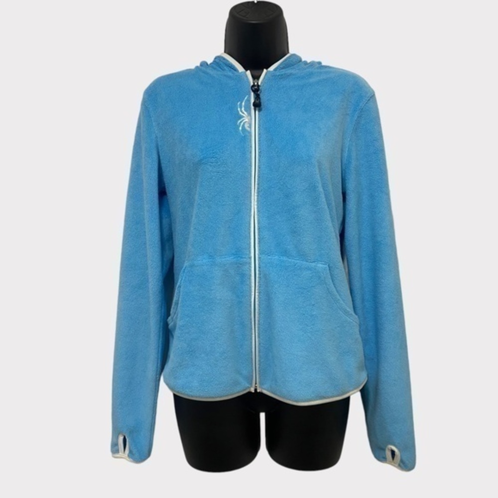 Spyder Women’s Blue Fleece Full Zip Up Jacket w/ Hood & Thumb Holes Size 4